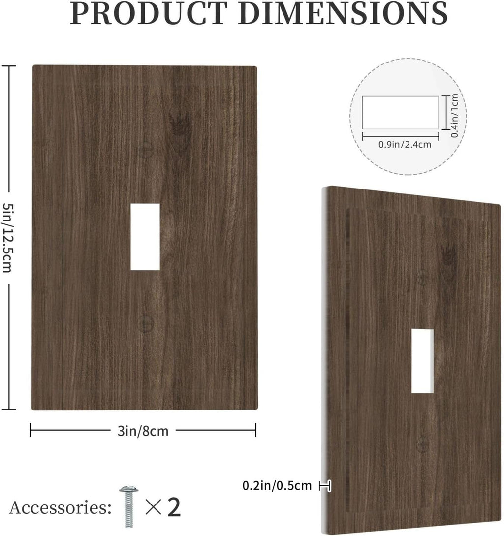 Decorative Light Switch Cover Plate Rustic Walnut Wood Grain 1 Gang Single Toggle Wall Plate Electrical Outlet Covers Decorate Switch Plate Cover for Farmhouse Cabin Decor