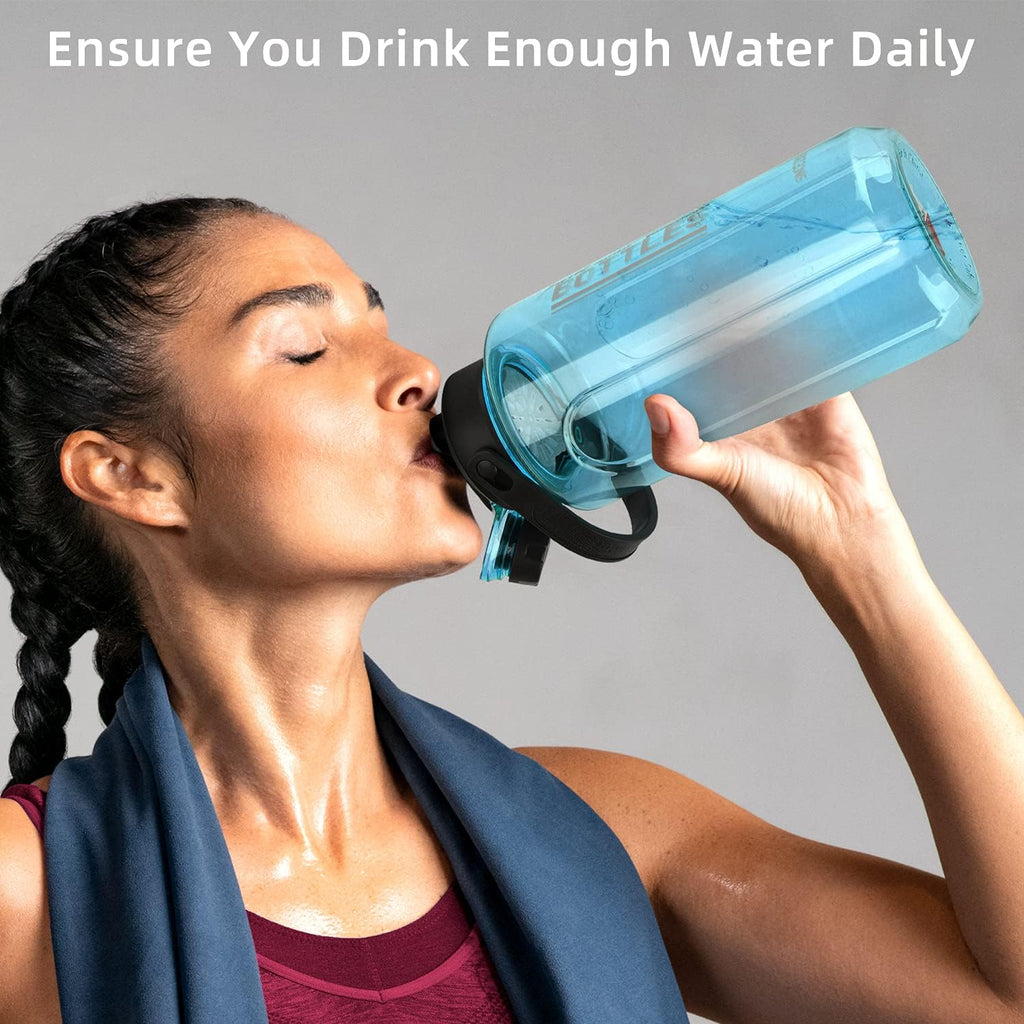 Half Gallon/64oz Water Bottle With Handle, 2L Leak proof BPA Free Fitness Sports Water Jug, Ensure You Drink Enough Water Daily for Gym and Outdoor Sports(Blue)