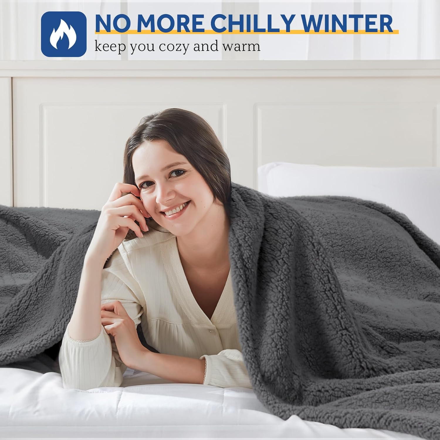 SEALY Electric Blanket Twin Size, Soft Sherpa Heated Blanket Single Control with 10 Heating Levels & 1 to 12 Hours Auto-Off Settings Over-Heated Protection 62"x84" Machine Washable, Dark Grey
