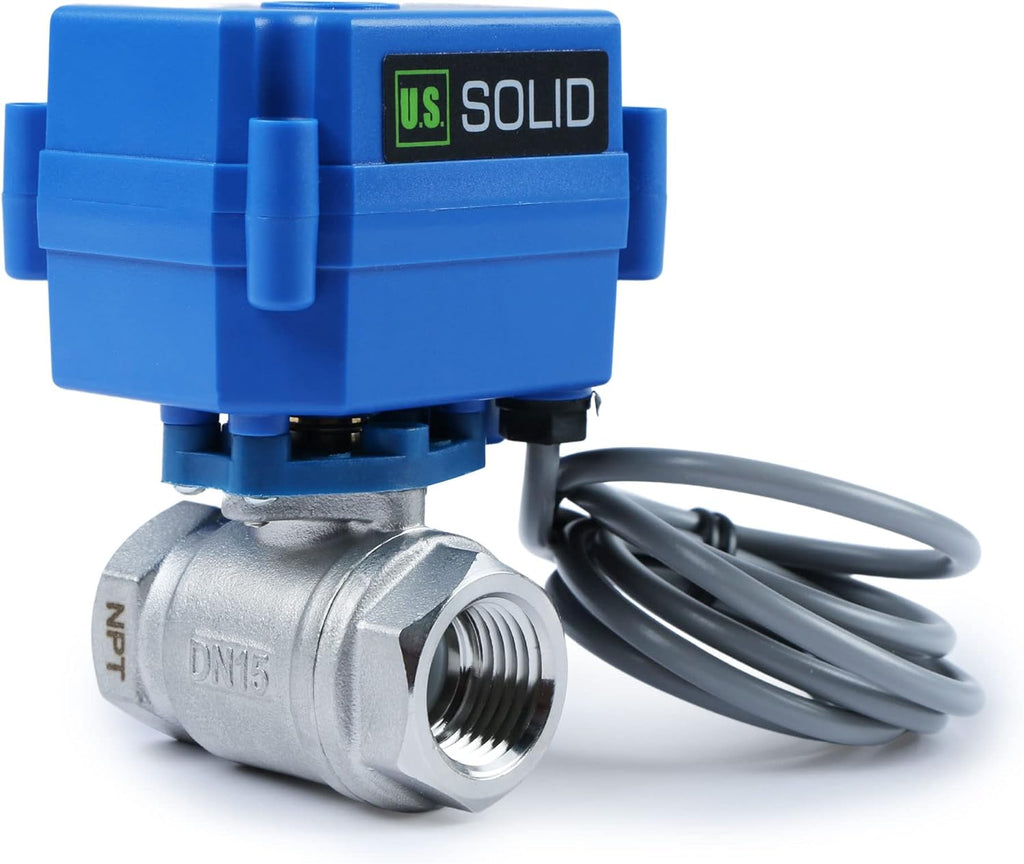 U.S. Solid Water Leak Detector - Water Alarm Leak Detect System with 1/2 Automatic Shut-Off Stainless Steel Motorized Ball Valve, Controller and 3 Sensors and Sound Alarm