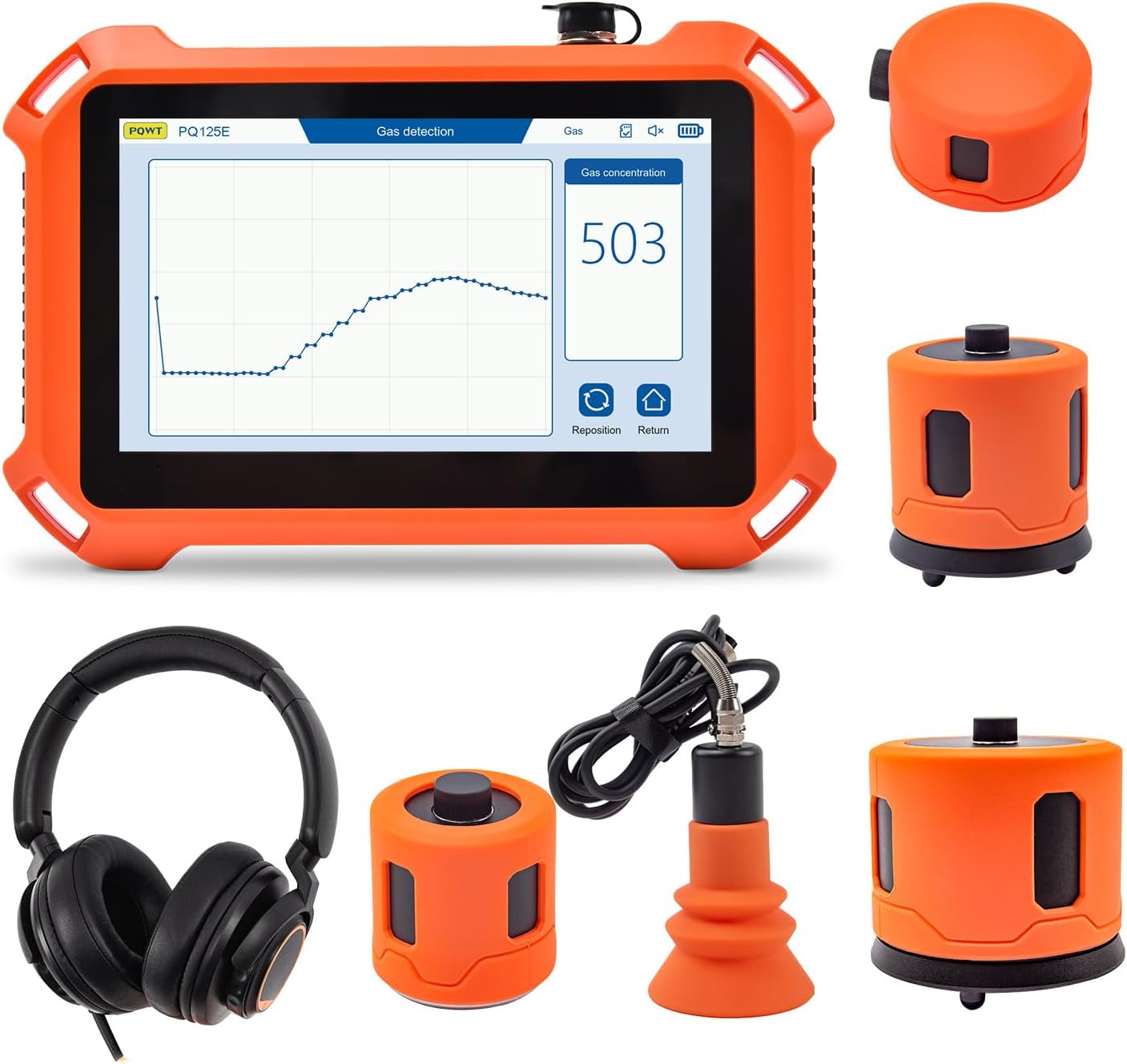 PQWT PQ125E Leak Detector with 5 Sensors, 26.24ft/8M Depth, Pinpoints Leaks to 10cm, for Indoor/Outdoor Pipe & Wall Leak Detection