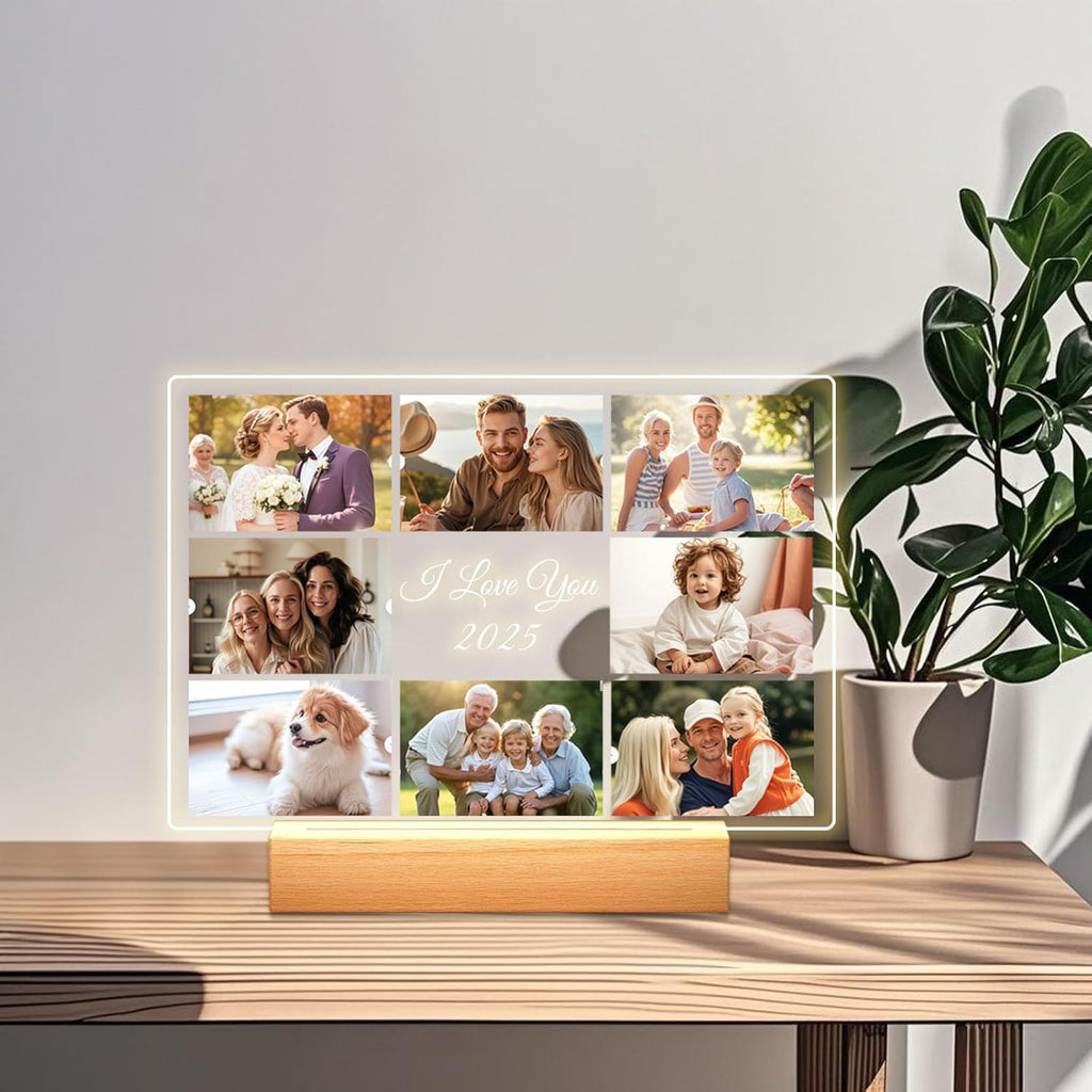 Personalized Picture Frames with Photo, Custom Photo Frame with Night Light, Customized Girlfriend Photo Gifts, Ideal Gift for Couples Anniversary Birthday Mom Dad Him Her