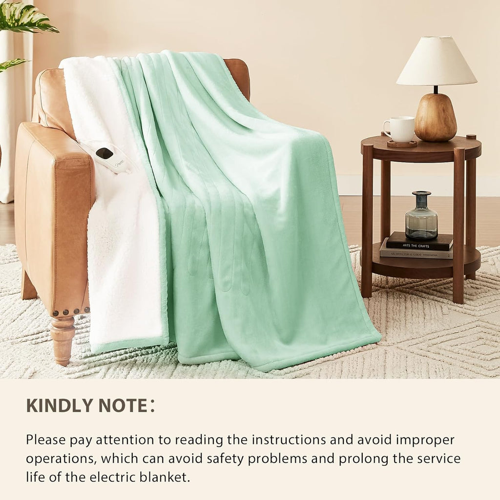 Homemate Electric Heated Blanket Twin Size - 62"x84" Heating Blanket Twin Size 1/2/4/6/8 Hours Auto-Off 10 Heat Level Over-Heat Protection Flannel Sherpa ETL Certification