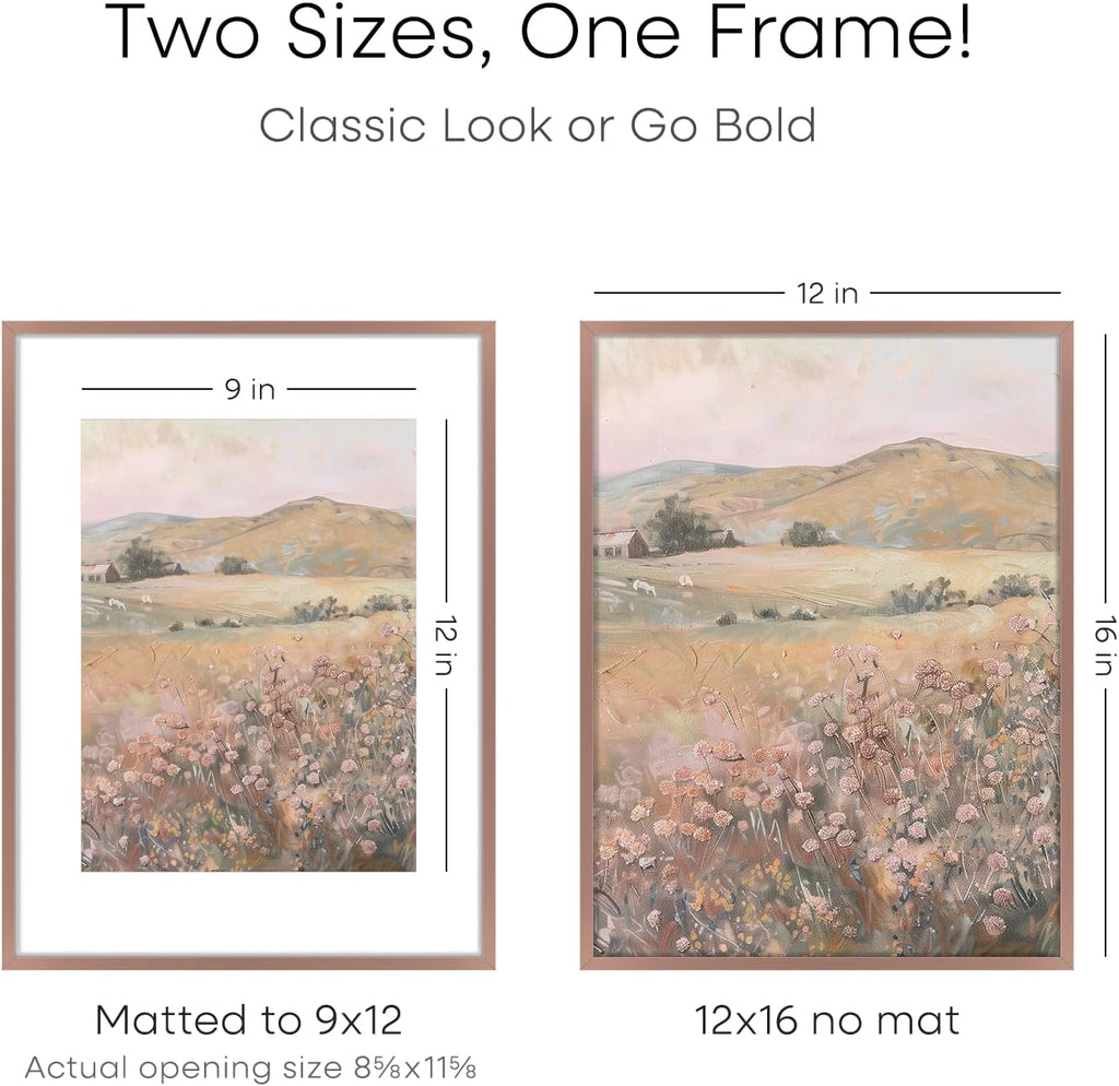 Homeforia 12x16 Picture Frame Mocha, High End Metal 12x16 Poster Frames with Mat 9x12 for Photo, 12 x 16 Mocha Frame Matted to 9 by 12 inch Print, 16x12 Thin Frames, Tempered Glass, Wall Kit, Set of 1