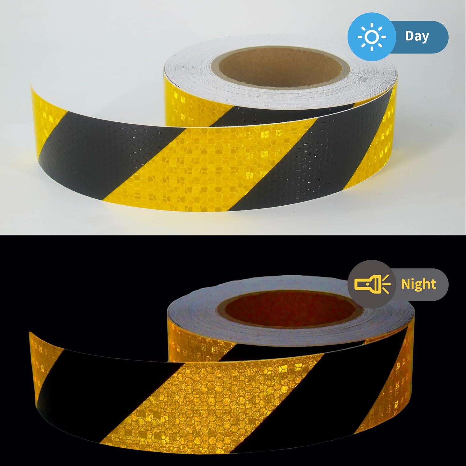 Yellow Black Reflective Tape 2 Inch x 33 FT Waterproof Caution Safety Tape Hazard Sticker Reflector Stripes Conspicuity Tape for Warming Signs