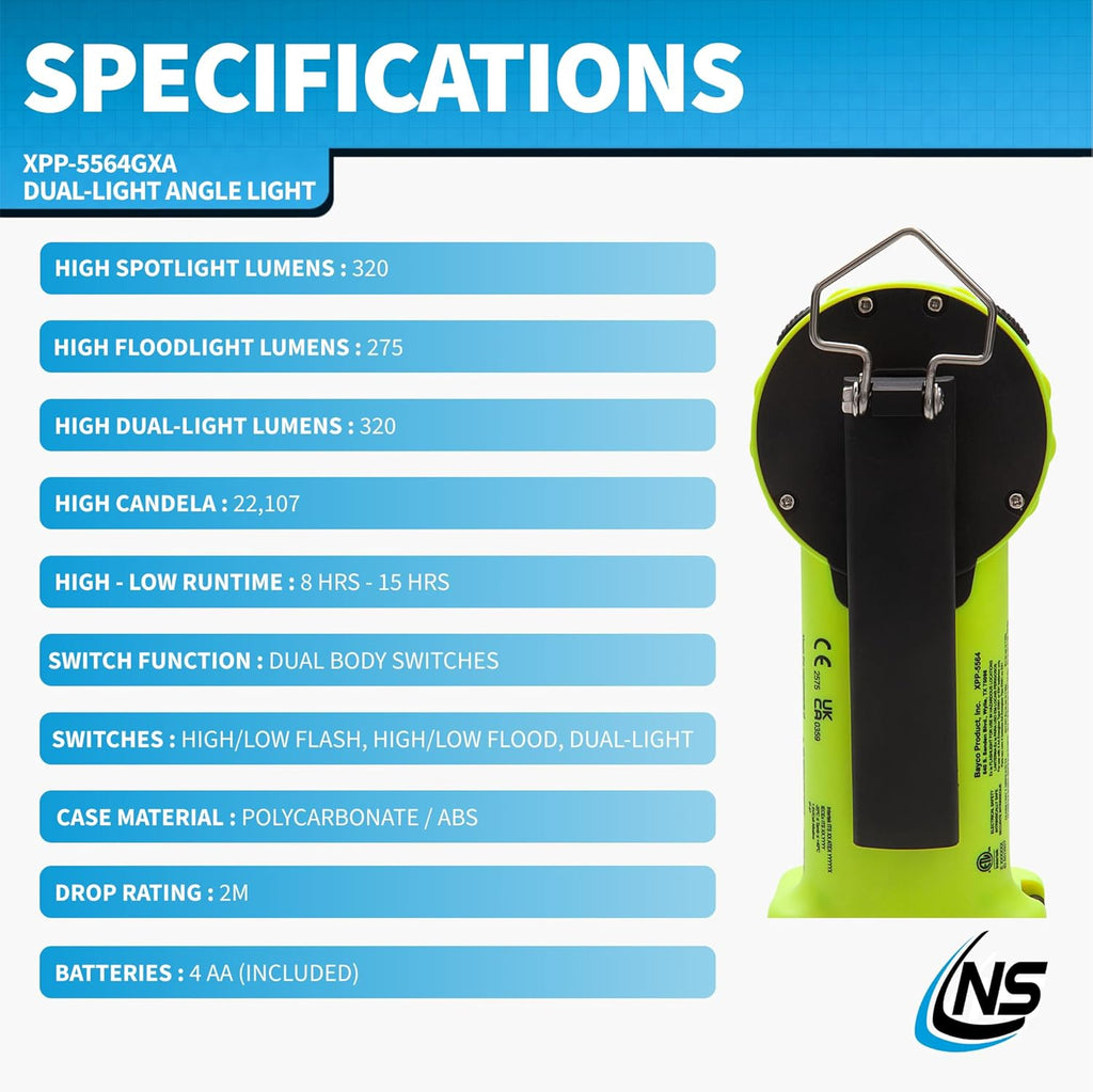 Nightstick XPP-5564 Intrant® Duo Intrinsically Safe Turbo Dual-Light Angle Light - 4 AA