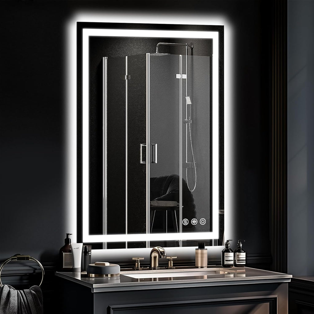 LED Bathroom Mirror, 28"x20" with Frontlit and Backlit Anti-Fog Mirror with Lights LED Vanity Mirror for Bathroom 3 Colors Temperature & Dimmable Bathroom Mirror with HD Tempered Glass