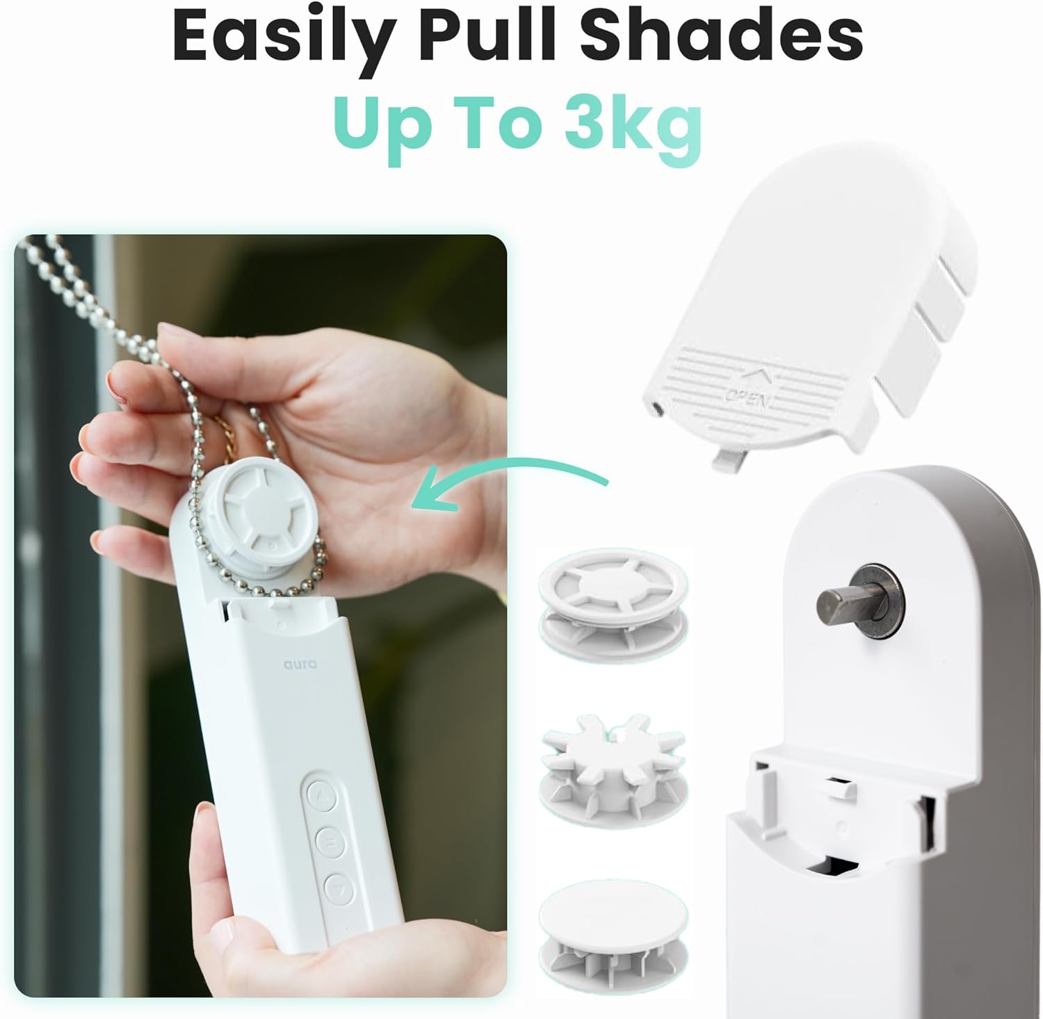 Aura Roller Smart Shade Driver, Remote Control & WiFi Dongle | Automate Existing Blinds | Beaded Window Shade Compatible | Rechargeable Long-Life Battery | Set Up Schedules | Hands Free Voice Control