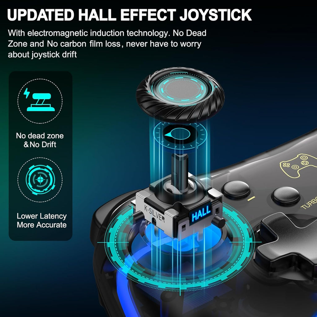 ELISWEEN Switch Controller for Nintendo Switch/Switch 2/OLED/Lite, Replacement for Nintendo Switch Pro Controller Support PC & Android/iOS with Cool Light, Wireless Switch Controller with Turbo,Vibration