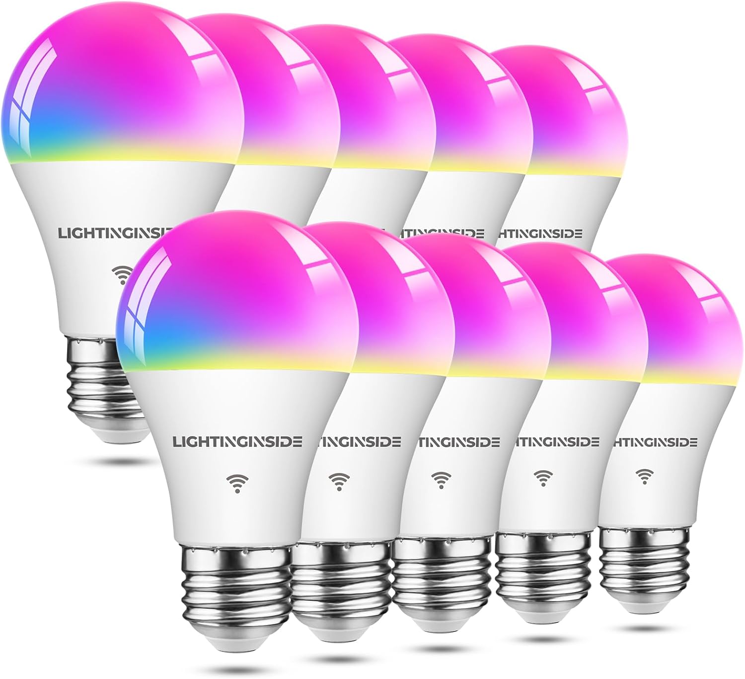 Smart Light Bulbs 10 Pack, Smart Bulb Compatible with Alexa/Google Home/Smart Life, CRI>90, RGBCW Color Changing LED Light Bulbs, 2.4G WiFi Bluetooth A19 E26 Bulb, No Hub Required, ETL Listed