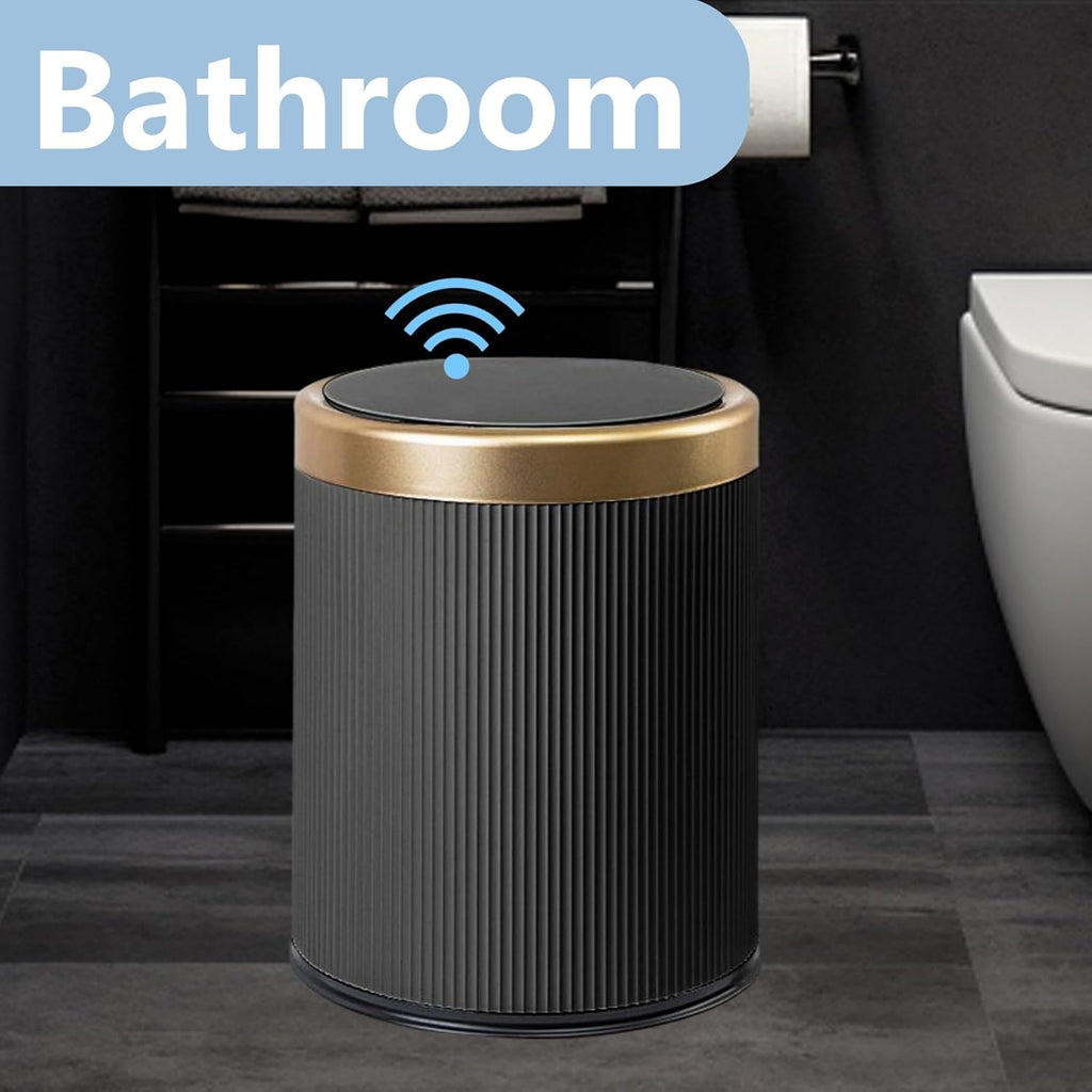 2Pack Automatic Bathroom Trash Can, Touchless Motion Sensor Garbage Can with Lid, Smart Dog Proof Trash Bin, Plastic Wastebasket for Bedroom, Office, Living Room, 2.8 Gallon+3.7 Gallon (Dark Grey)