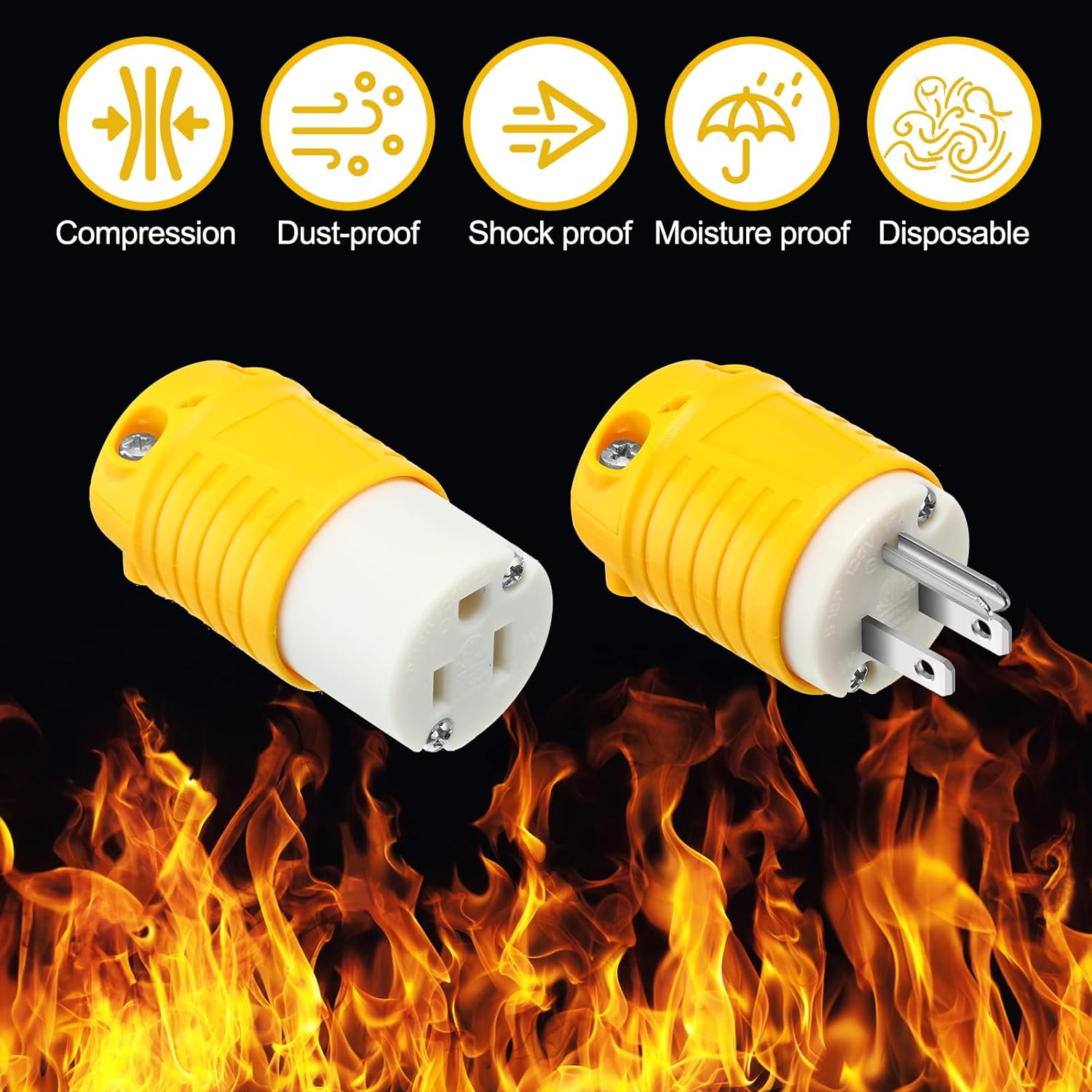 Sherr 16 Pcs Extension Cord Ends 15A 125V 2 Pole 3 Wire Heavy Duty Replacement Male Plug Female Connector Set 5-15P 5-15R Straight Blade Plug Grounding Type/ETL Listed (Male,Female)
