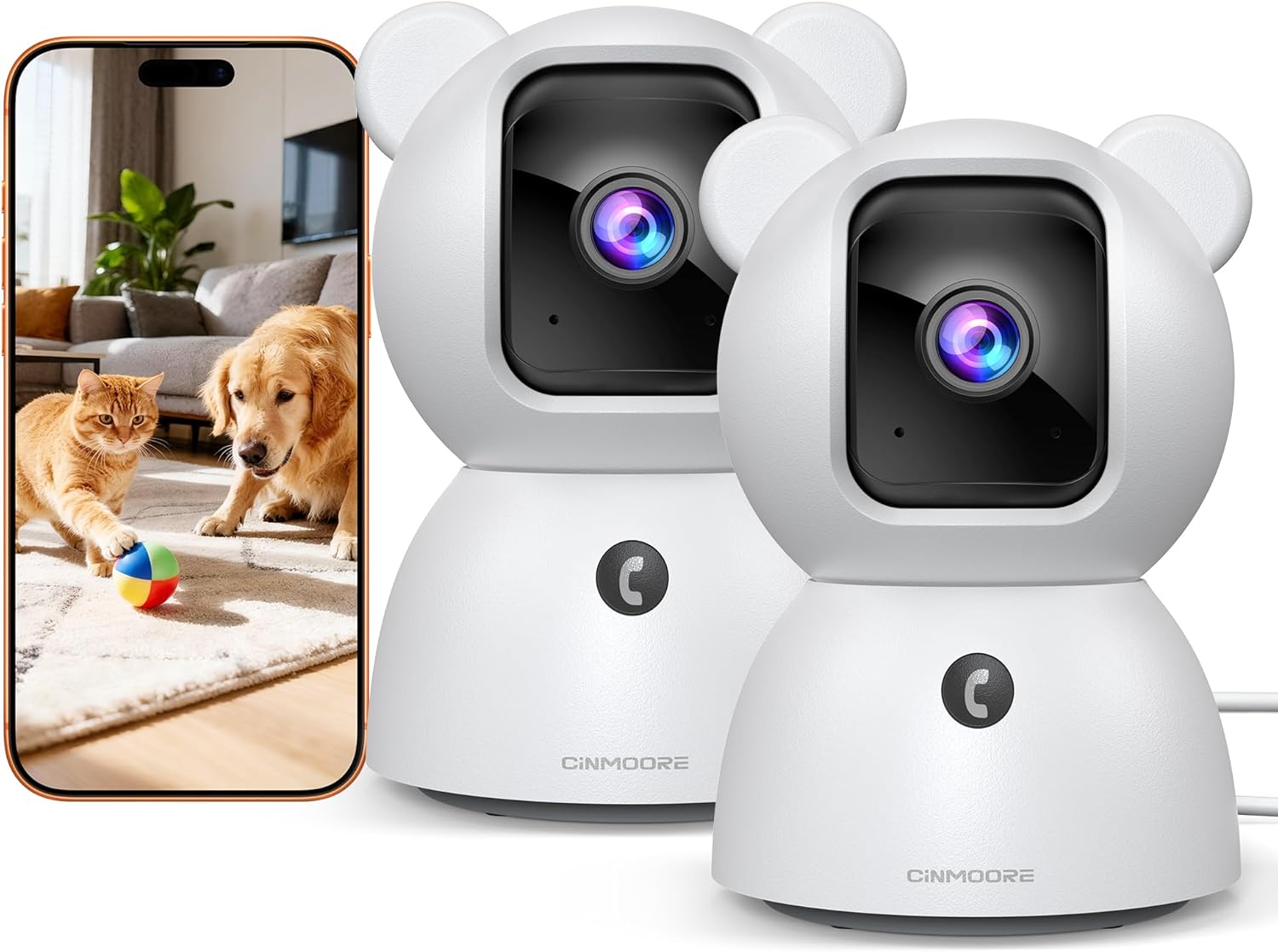 2.5K Cameras for Home Security, Non-Subscription AI Human/Pet/Crying Detection, 4MP Dog/Cat/Pet Camera Indoor with Phone App, Pan Tilt 2.4G WiFi Indoor Cameras, IR Night Vision, 2-Way Audio, 2 Pack