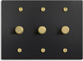 SELECT Black Brass Dimmer Light Switch, 1 Way Rotary Dimmer, 3 Gang TRIAC/Leading Edge Dimmable LED Light Switch, 15A 120V AC with Brass Knob, Faceplate & Dimming Module, UL Listed