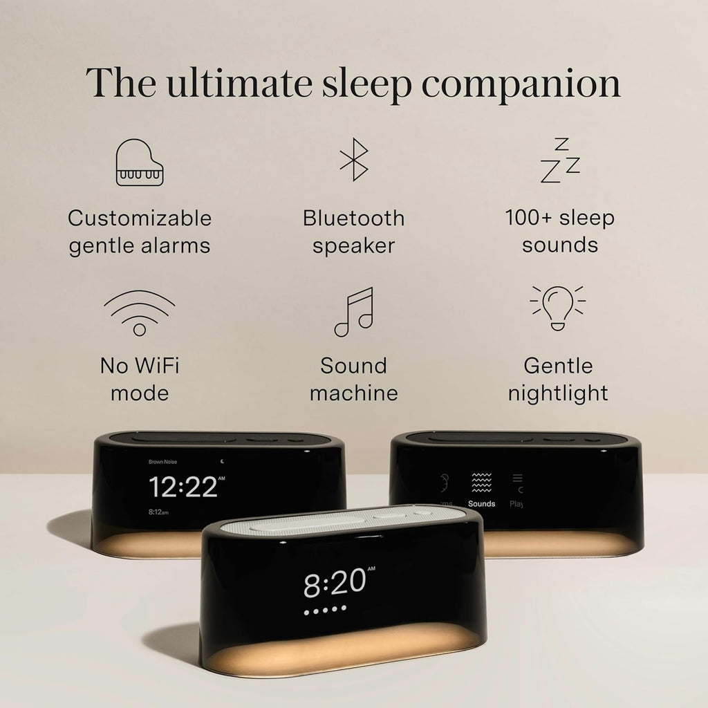 Loftie Alarm Clock with Sound Machine – Smart Alarm Clock w/Light, White Noise, Bluetooth Speaker, Night Light, 100+ Sounds, Blackout Mode, No WiFi Mode, Optional Subscription, White