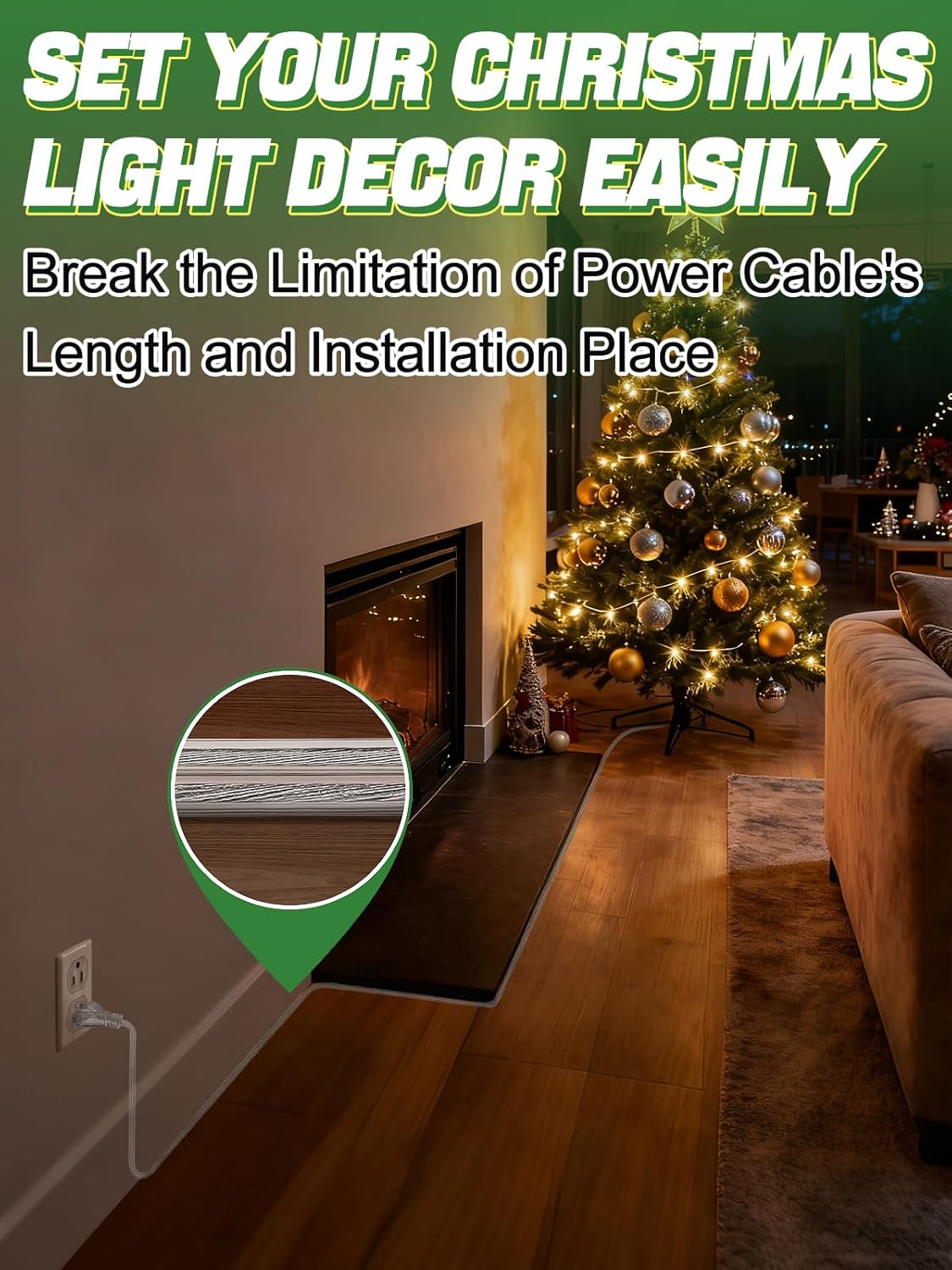 15ft Clear Extension Cord - Male to Female Invisible Indoor Thin 3 Prong Power Cable for Christmas Light Extension Cord, UL-Certified (2 x 18 AWG 250V 6A)