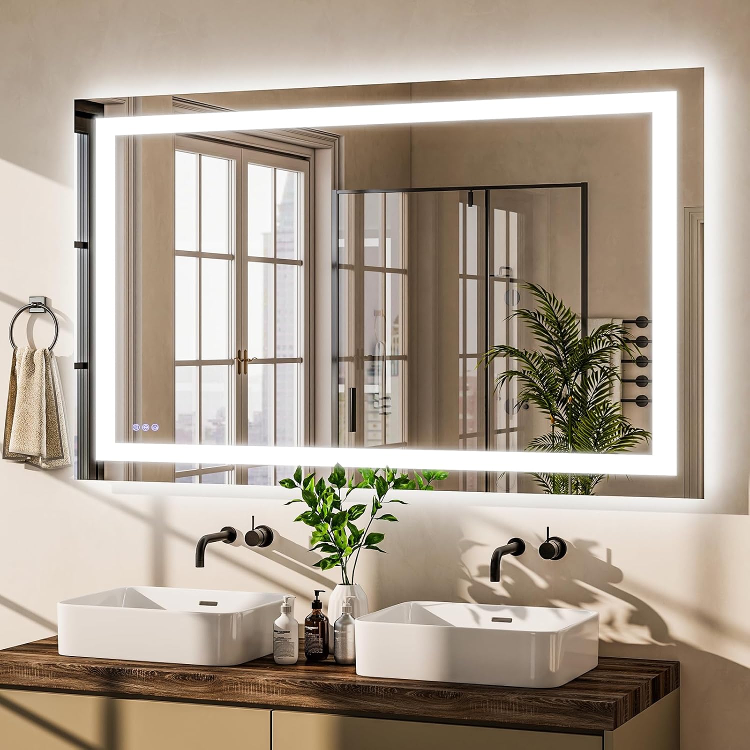 VooBang Bathroom Mirror with Lights 36 x 55 inches - 3 Adjustable Lighting Modes LED Bathroom Vanity Mirror, Anti-Fog, Memory Function, Tempered Glass, Wall Mounted Horizontally Vertically