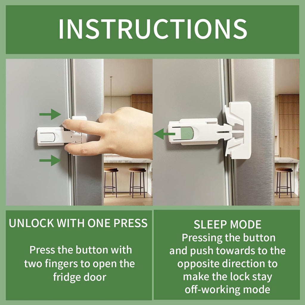 Child Proof Refrigerator Door Lock, Baby Safety Fridge Door Latches, One Handed Operation, No Tools Need or Drill (White2)
