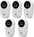 5PCS 5-in-1 Rechargeable Carbon Monoxide & Natural Gas Detectors with Temperature/Humidity LCD Display & 2000mAh Lithium-ion Battery, Portable Plug in Co Detector for Home Travel RV Essentials