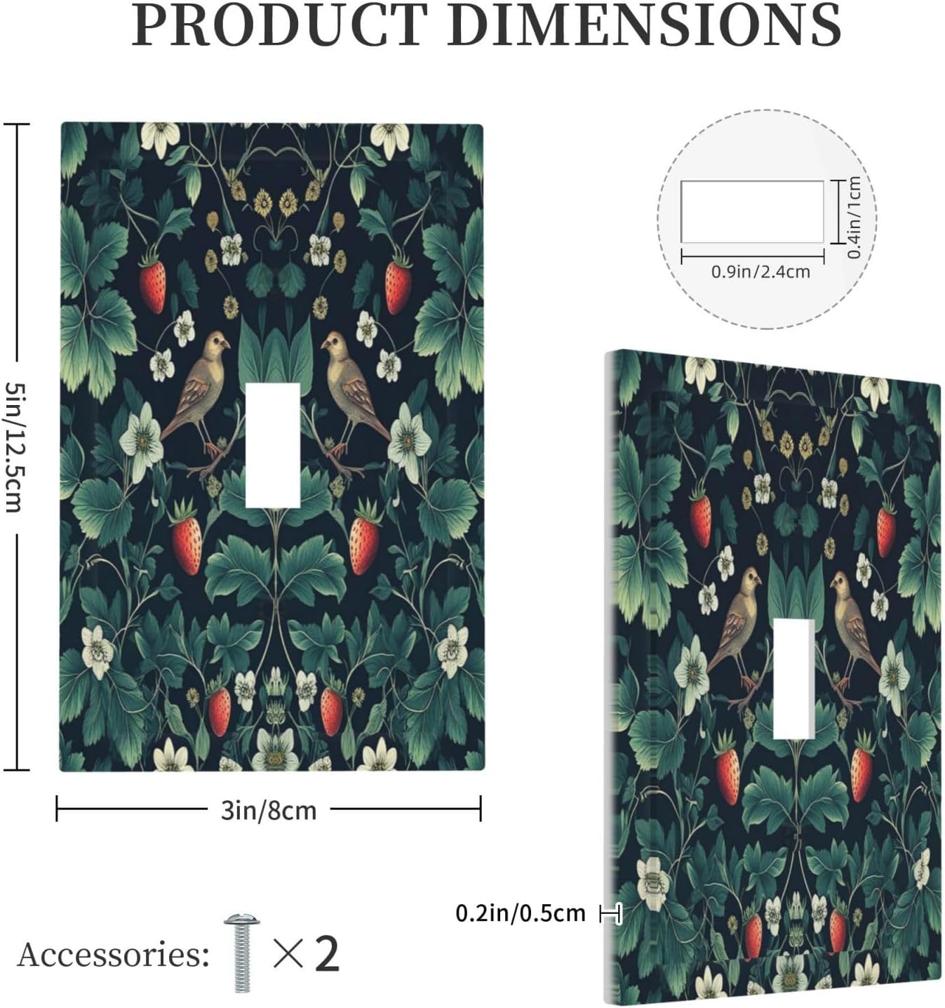 Decorative Light Switch Cover Strawberry Birds Flowers Plant Morris Floral 1 Gang Single Toggle Device Electrical Faceplate Switchplates Decorator Outlet Wall Plate for Bedroom Farmhouse