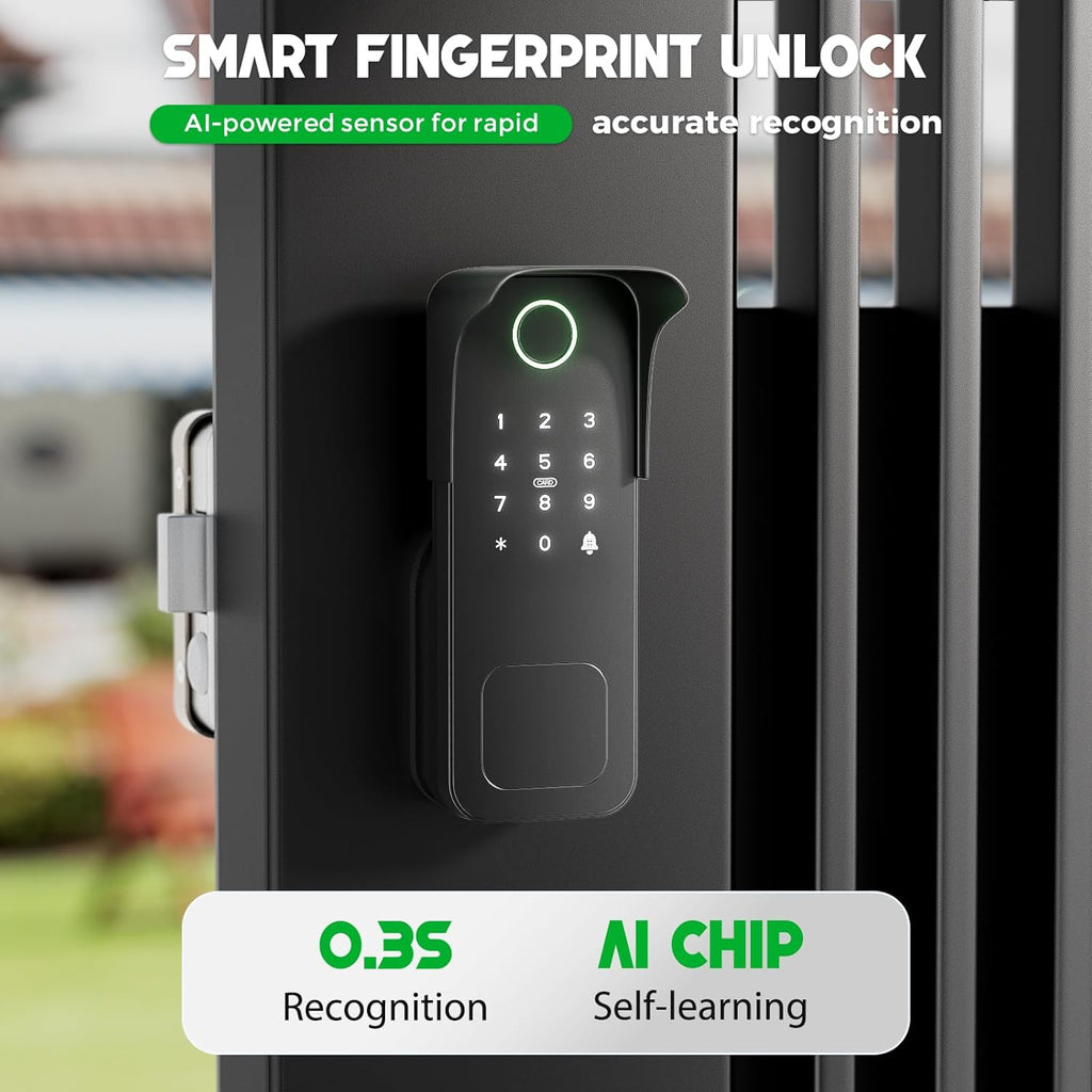 Smart Gate Lock, Electronic Gate Locks for Outdoor Fence, Keyless Smart Rim Lock, Electric Sided Keypad Locks with App Control, IC Card, Keys, Anti-Peep Touchscreen, Perfect for Fence and Outdoor