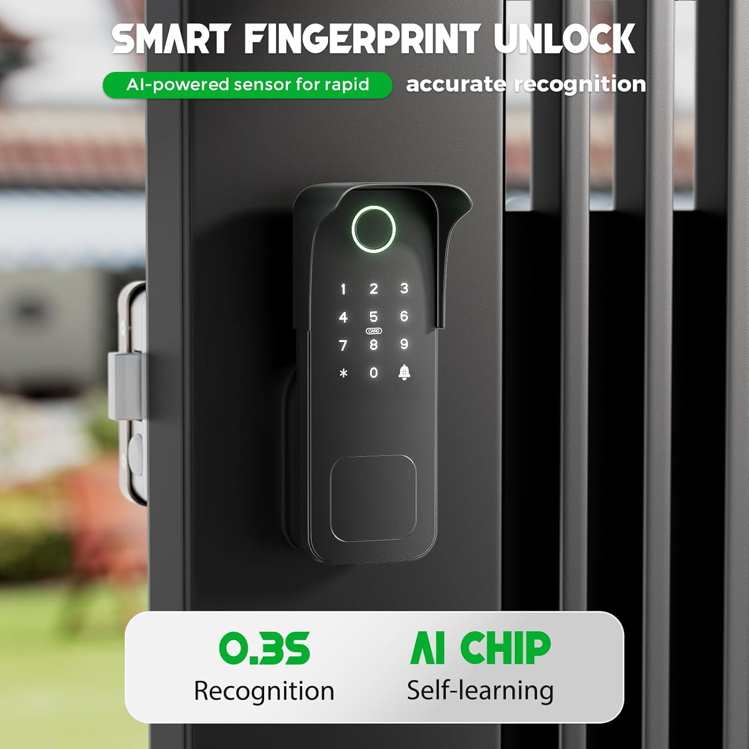 Smart Gate Lock, Electronic Gate Locks for Outdoor Fence, Keyless Smart Rim Lock, Electric Sided Keypad Locks with App Control, IC Card, Keys, Anti-Peep Touchscreen, Perfect for Fence and Outdoor