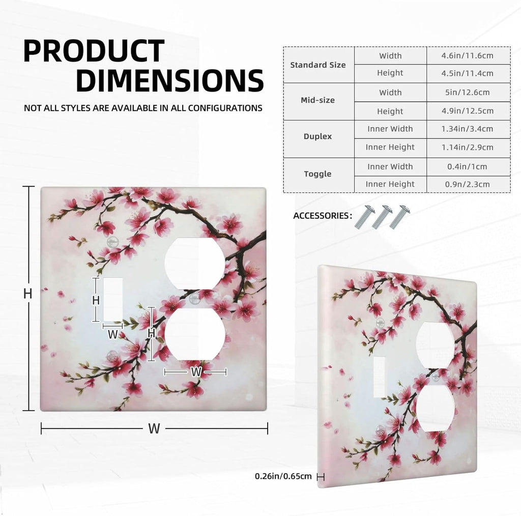 Decorative Outlet Covers Rustic Branch with Pink Flowers Plum Blossom 2 Gang Wall Plate Single Toggle Duplex Light Switch Cover Switch Plate Covers Faceplate for Bedroom Home Decor