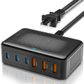 USB C Charger Block,100W GaN 6 Port Fast Charging Station Hub for Multiple Devices,Wall Charger PD 3.0+QC Power Strip Adapter Plug for All iPhone 17 16 15 iPad Samsung iWatch Pixel Series (Black)