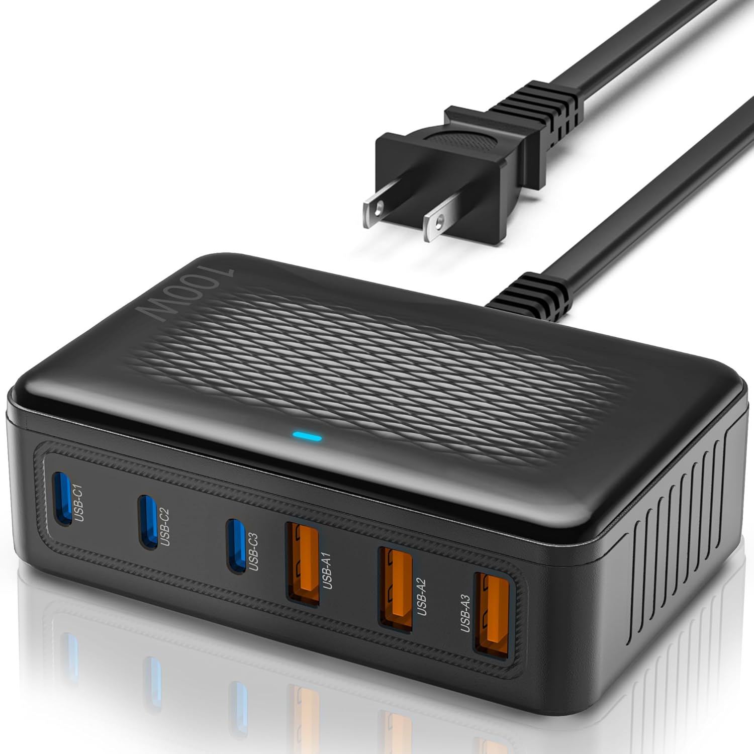 USB C Charger Block,100W GaN 6 Port Fast Charging Station Hub for Multiple Devices,Wall Charger PD 3.0+QC Power Strip Adapter Plug for All iPhone 17 16 15 iPad Samsung iWatch Pixel Series (Black)