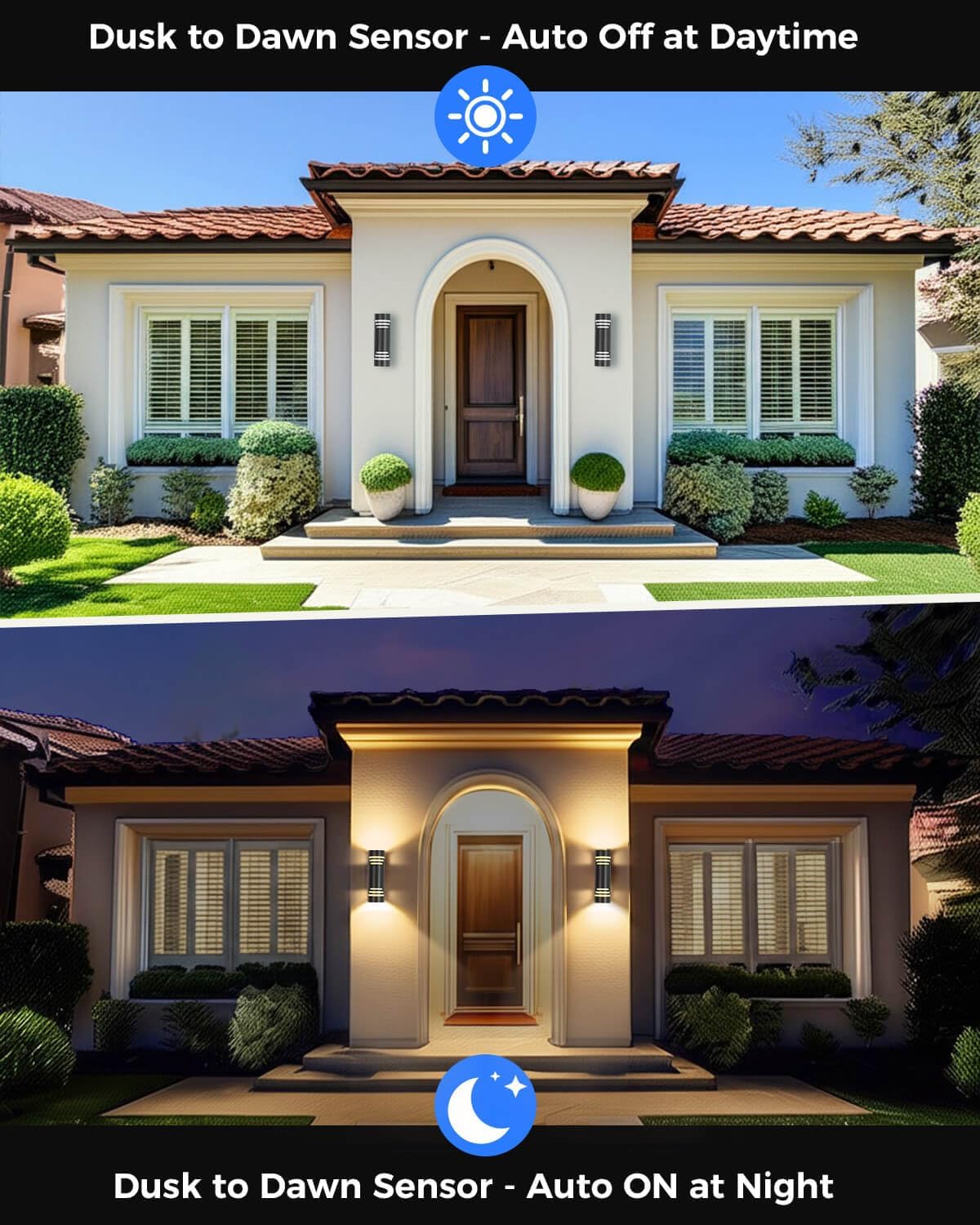 Dusk to Dawn Outdoor Lighting 2 Pack, Modern Outdoor Wall Lights Black Exterior Lighting Fixtures with E26 Base, Cylinder Sconce Waterproof Outdside Lights for House Porch, Bulbs Include