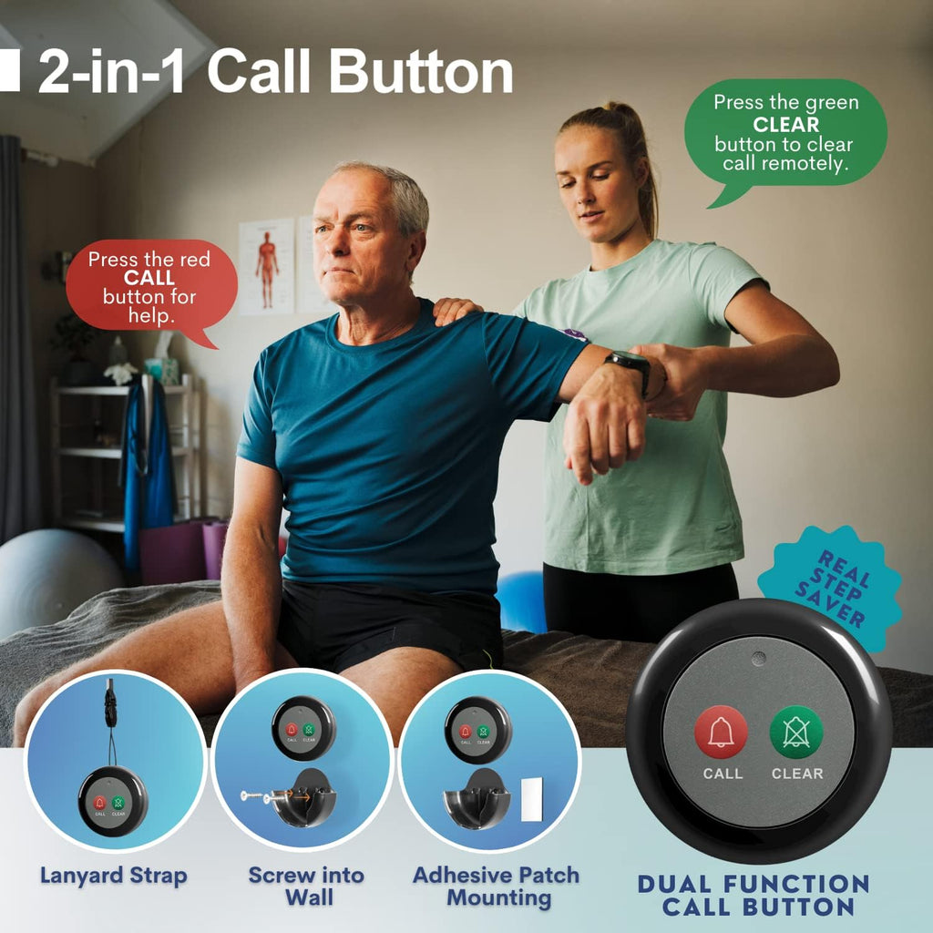 Wireless Call Buttons with Clear Call Dual Function for Wireless Call System Portable Caregiver Pager for Restaurants Nursing Home Clinic Care Facilities 2 PCS Black