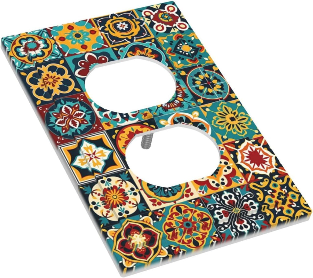 Outlet Covers Mexican Talavera Colorful Mosaic Tiles 1 Gang Duplex Light Switch Cover Decorative Switch Plates Electrical Receptacle Faceplate Wall Plate For Bathroom Kitchen Decor