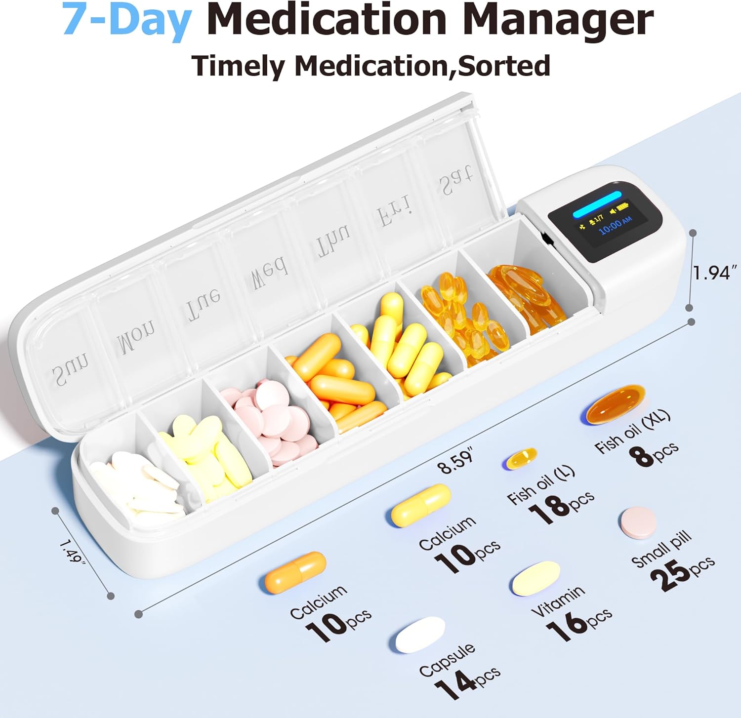 Daviky Smart Pill Organizer with Alarm, Bluetooth Daily Once a Day Pill Dispenser 7 Day with APP, Weekly Travel Pill Case, Portable Pill Reminder for Medicines, Supplements and Vitamins (White)