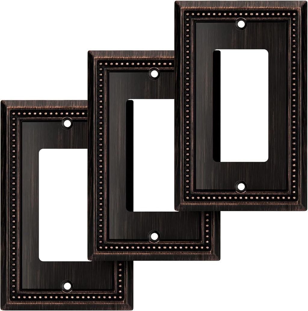 Henne Bery Sunken Pearls Heavy Duty Decorative Wall Plate Switch Plate Outlet Cover (Single Decorator, 3 Pack, Aged Bronze)