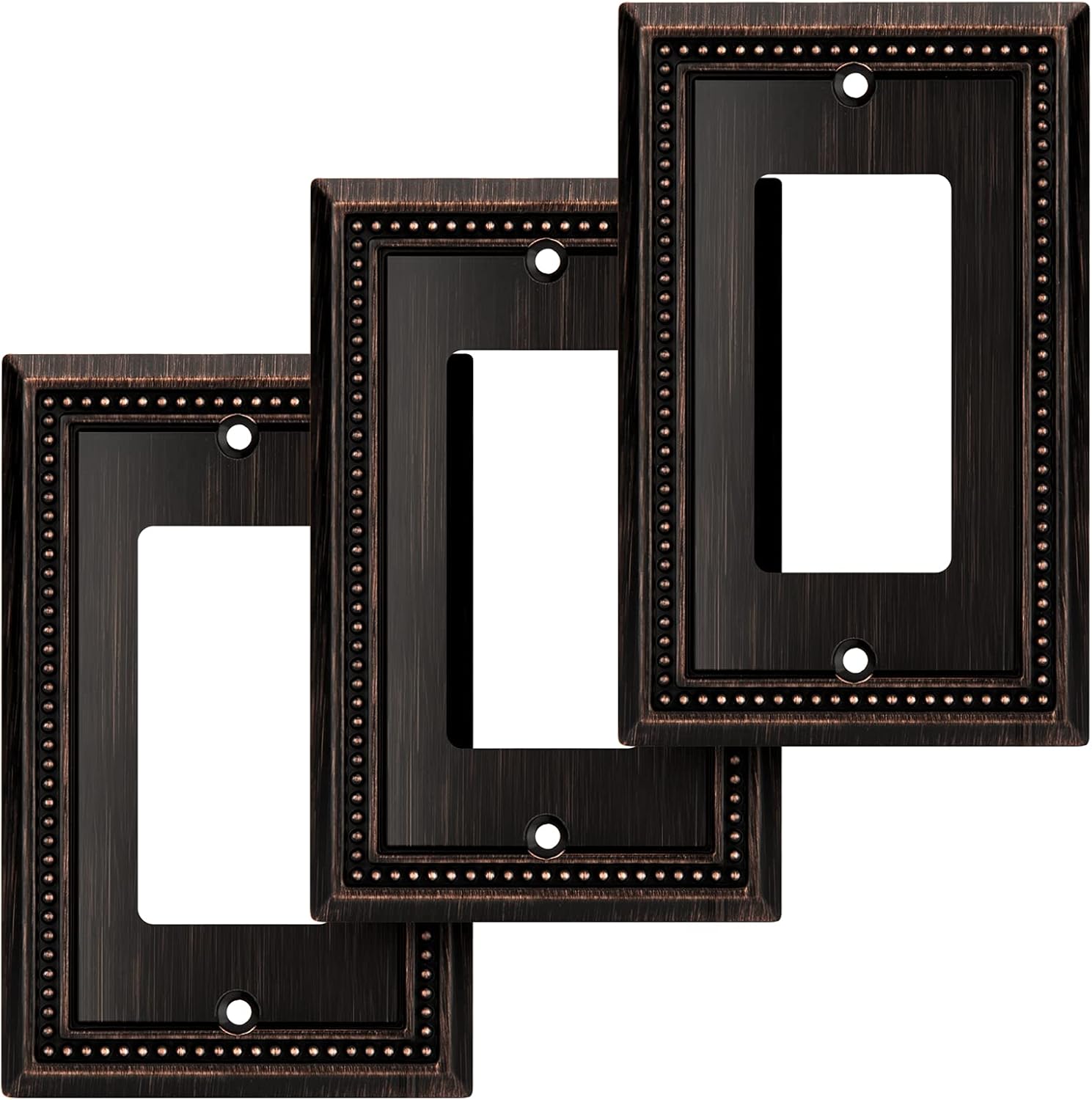Henne Bery Sunken Pearls Heavy Duty Decorative Wall Plate Switch Plate Outlet Cover (Single Decorator, 3 Pack, Aged Bronze)