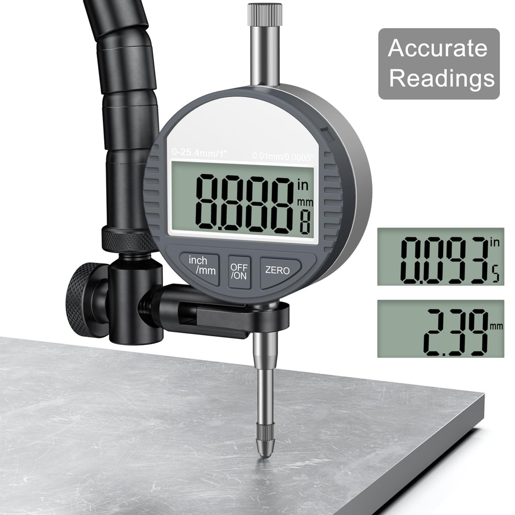 HDLNKAK Dial Indicator Magnetic Base, Digital Dial Indicator Tools Set for Alignment, Precise Measurement Tool with Flex Arm Base and Indicator Combo