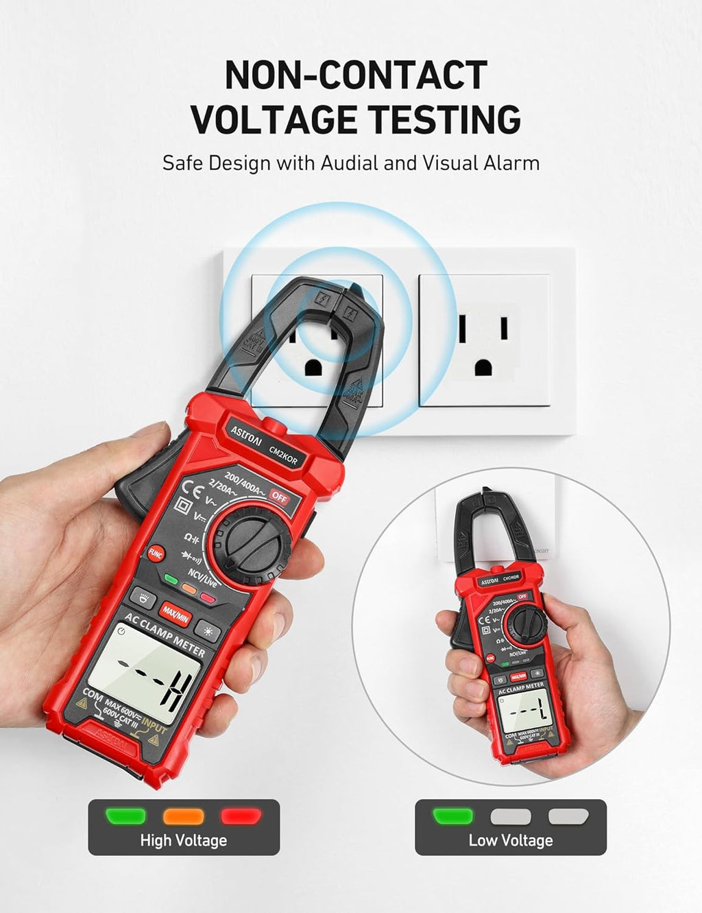 AstroAI Digital Clamp Meter Multimeter 2000 Counts Amp Voltage Tester Auto-ranging with AC/DC Voltage, AC Current, Resistance, Capacitance, Continuity, Live Wire Test, NCV, Black