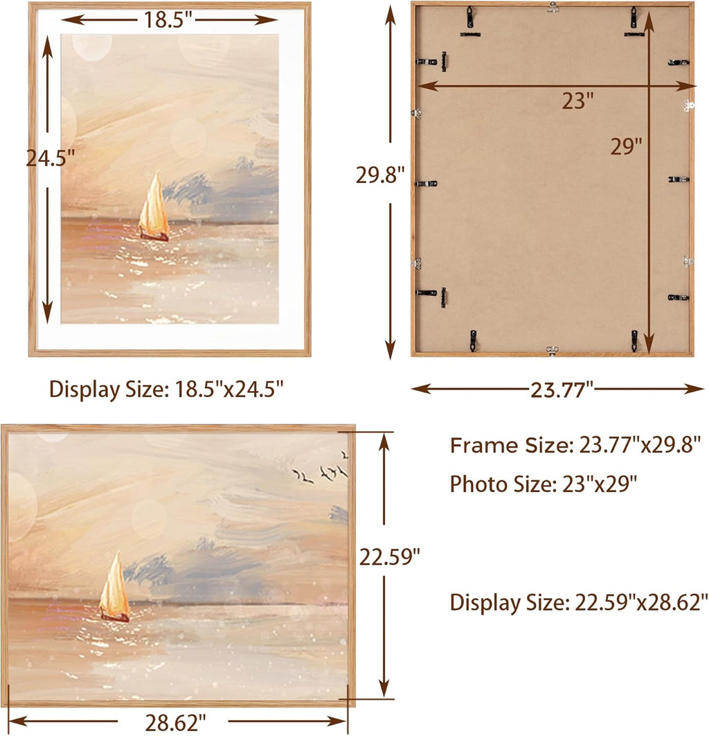 23x29 Oak Wood Frame, 23"x29" Poster Frames, 23 x 29 Picture Frame with Mat for 19x25, Rustic Wood Frames 23 x 29 with Real Glass, 23" x 29" Art Frame, 23x29 Puzzle Frames (Natural Oak Color, 1 Pack)