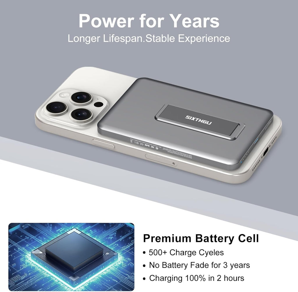 Magnetic Slim Portable Charger with Stand, 5000mAh Wireless Power Bank[Alloy-Made], PD 20W Fast Charging Compatible with iPhone 16/15/15 Pro/15 Pro Max, iPhone 14/13/12 Series, Orange