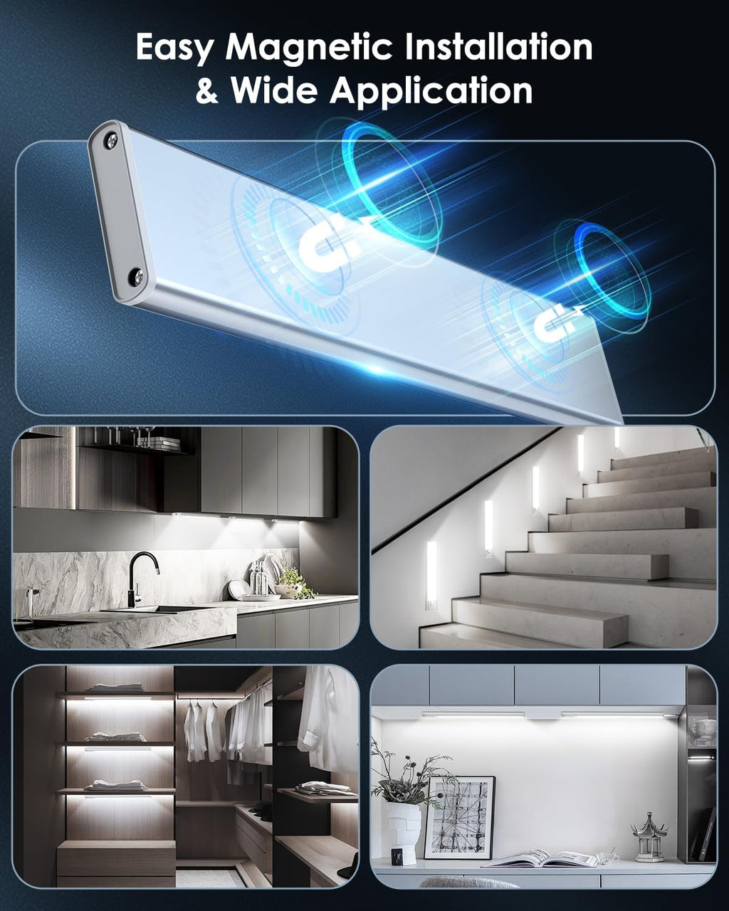 VerRon 10in Under Cabinet Lighting, Upgraded 2200mAh Rechargeable Under Cabinet Lights Wireless, LED Motion Sensor Light Indoor Closet Lights Under-Counter Light Fixtures for Kitchen, Hallway, 2-Pack