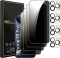 4 Pack Privacy Screen Protector for iPhone 15 Pro 6.1 Inch with 4 Pack Camera Lens Protector, Anti Spy Tempered Glass Film, Anti-Scratch, Touch Sensitive, Case Friendly