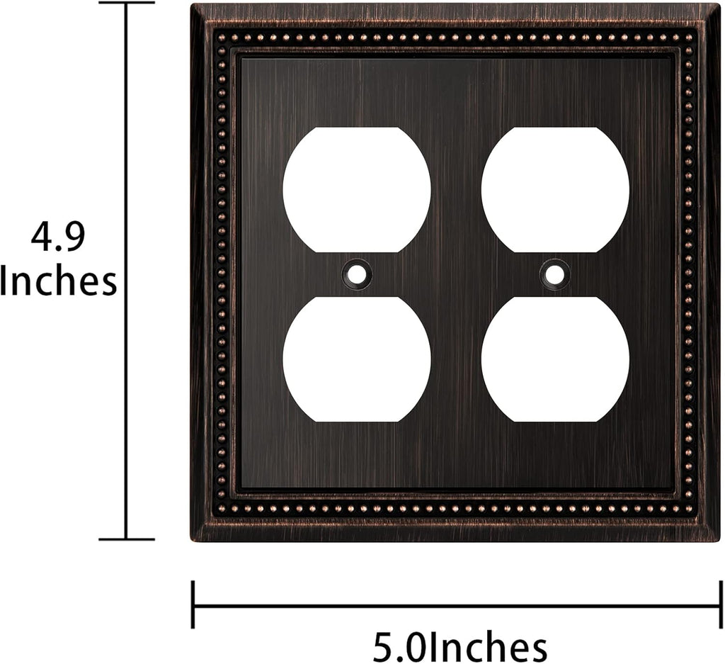 Henne Bery Sunken Pearls Decorative Wall Plate Switch Plate Outlet Cover (Double Duplex, Aged Bronze)