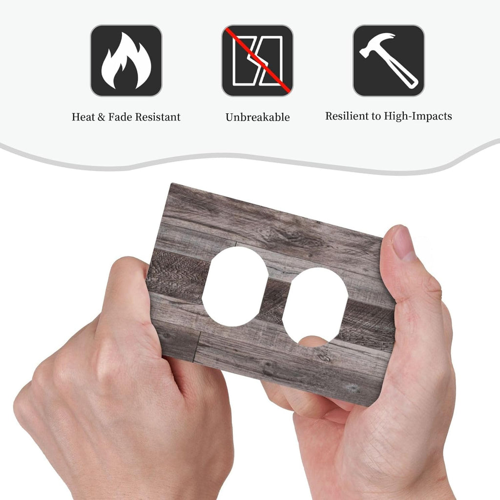 Outlet Covers Rustic Dark Grey Wood Retro Country Wooden 1 Gang Duplex Light Switch Cover Decorative Switch Plates Electrical Receptacle Faceplate Wall Plate for Farmhouse Cabin Decor