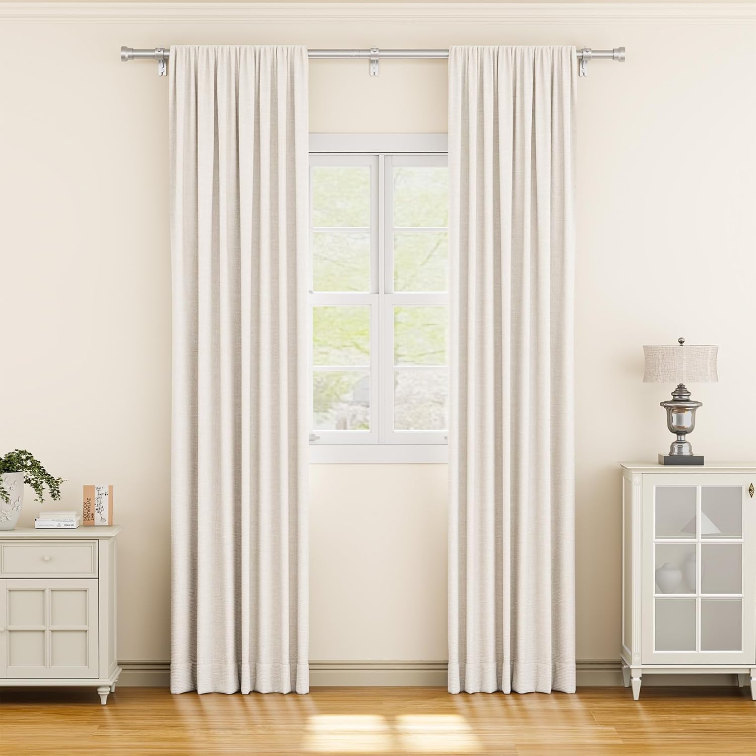 Curtain Rod 2 Pack 32-84 Inch, Heavy Duty 1 Inch Curtain Rod, Sliver Long Adjustable Window Treatment Rods, Modern Design, Easy Installation