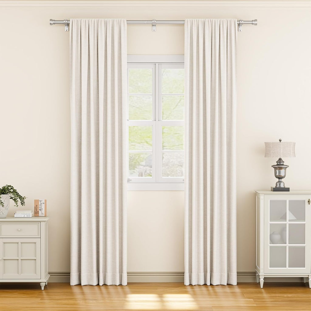 Curtain Rod 32-84 Inch, Heavy Duty 1 Inch Adjustable Curtain Rods for Windows, Sliver Long Window Treatment Rods, Modern Design, Easy Installation