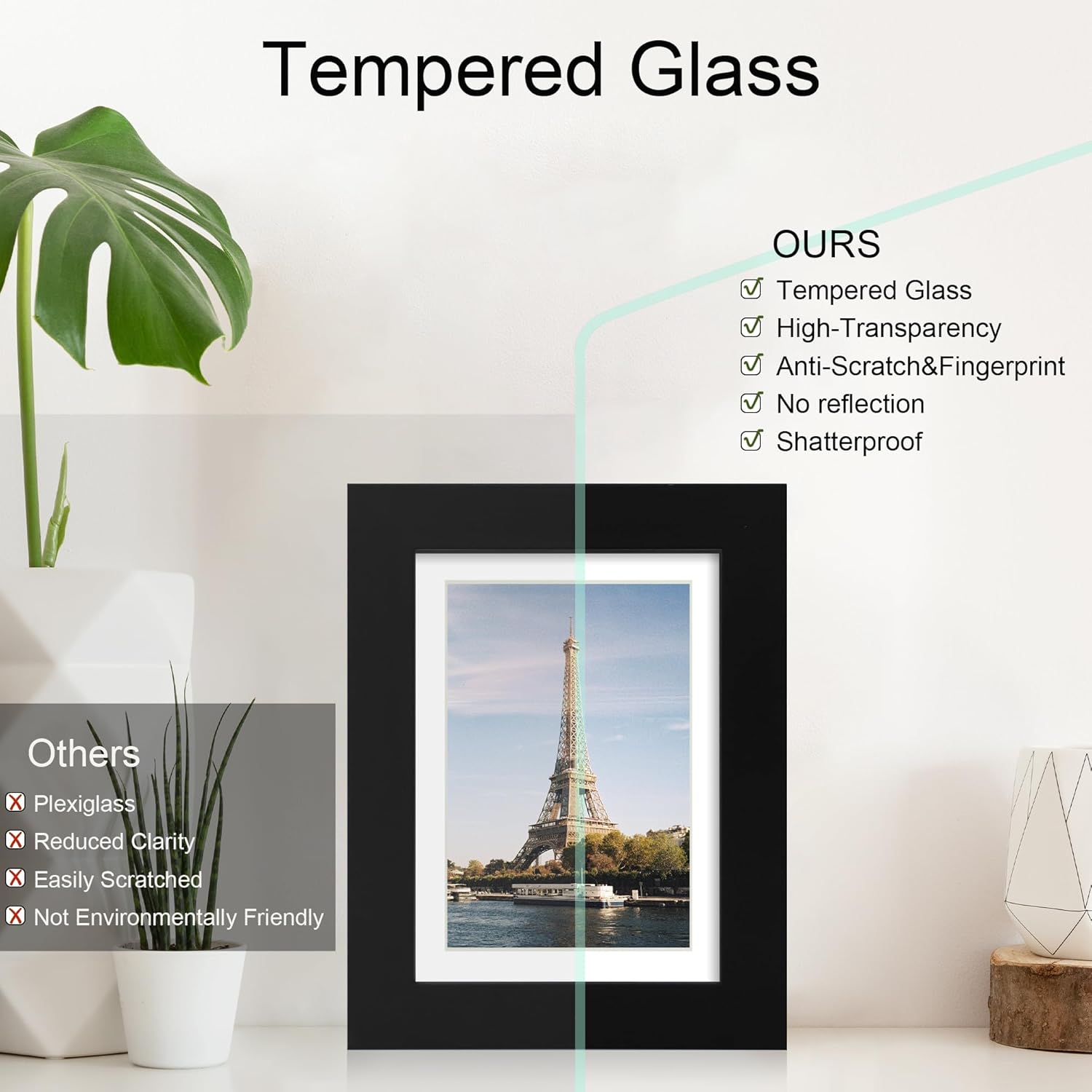 iRahmen 5x7 Picture Frame with HD Tempered Glass, Display Pictures 4x6 with Mat or 5 x 7 Without Mat, Wood Photo Frames for Tabletop and Wall Mount (Black, 1 Pack)