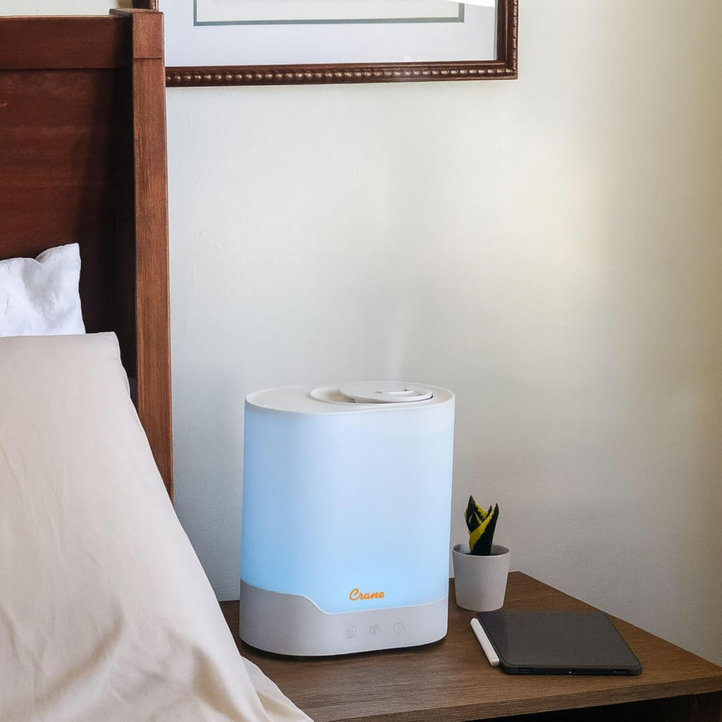 Crane 0.7 Gallon Top Fill Cool Mist Humidifier and Aroma Diffuser, with Color-Changing Night Light and Aroma Diffuser Function, Humidifier For Bedroom, Office or Nursery