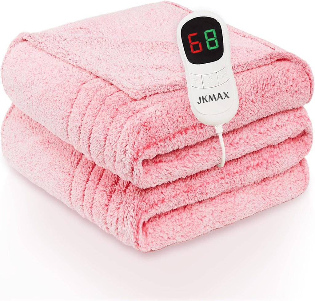 Heated Electric Blanket Full Size - 72"x84" Flannel Heating Blanket with 10 Heating Levels & 5 Time Settings Over-Heat Protection, Winter Warmer for Adults with ETL Certification（Pink）