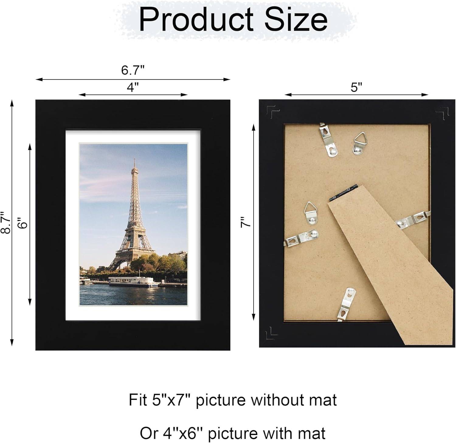 iRahmen 5x7 Picture Frame with HD Tempered Glass, Display Pictures 4x6 with Mat or 5 x 7 Without Mat, Wood Photo Frames for Tabletop and Wall Mount (Black, 1 Pack)
