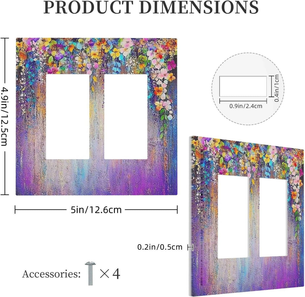 Colorful Country Flower Wildflower Floral Decorative Outlet Covers 2 Gang Double Gfci Rocker Electrical Wall Panels Light Switch Cover Plate For Bed Room Living Room Decor